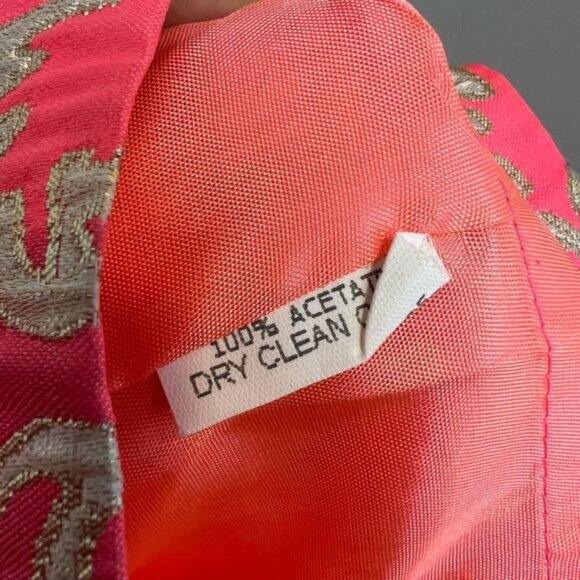 Vintage David Meister Women’s 4 Pink & Gold Cocktail Mini Dress Spaghetti Strap - Picture 7 of 13